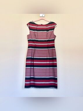 Calvin Klein Striped Sheath Dress in Red, Black & Gray